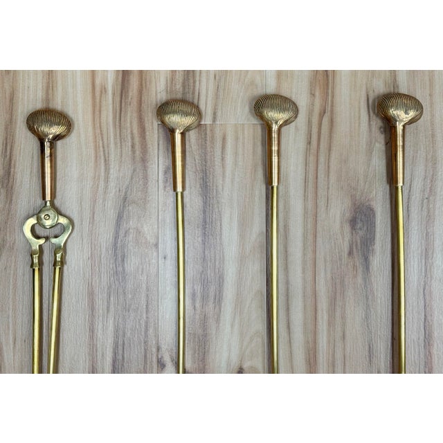 Vintage Brass Clamshell Motif Fireplace Tools and Stand For Sale - Image 9 of 10