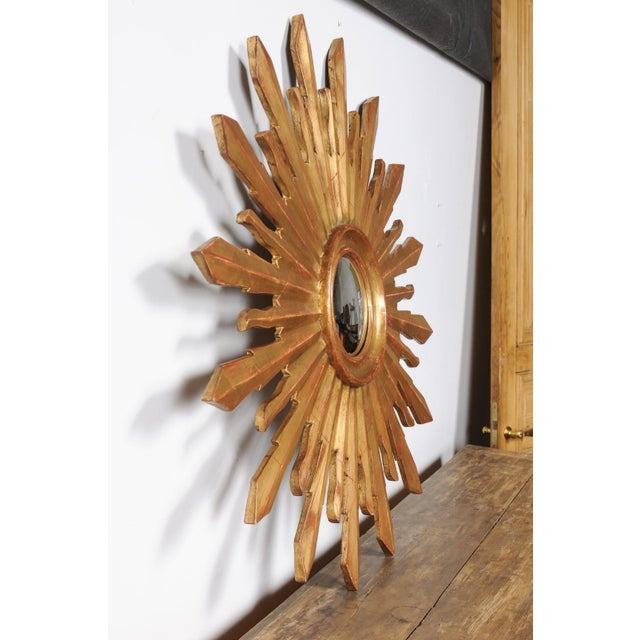 Large Vintage French Midcentury Sunburst with Small Convex Mirror Plate For Sale - Image 10 of 11