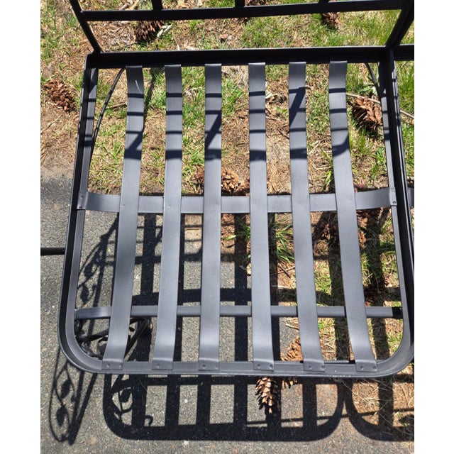Vintage Woodard Attributed Wrought Iron Outdoor Patio Sofa This deep 3 seat sofa made of heavy duty wrought iron, is the...