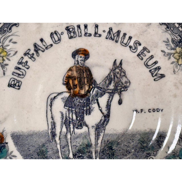 Art Nouveau Mid 20th Century Buffalo Bill Museum Transferware Cup & Saucer For Sale - Image 3 of 10