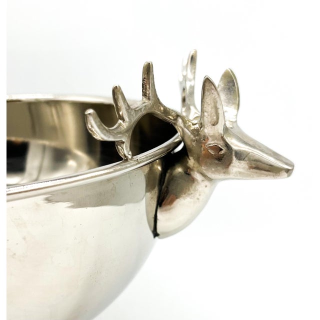 Vintage Polished Stainless Steel Deer Head Pedestal Bowl / Wine Cooler – Equestrian / Lodge / English Country For Sale - Image 10 of 11