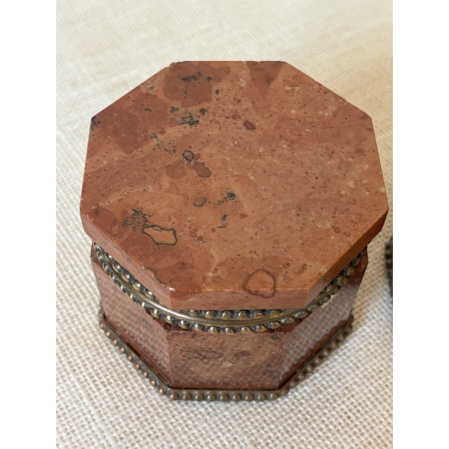 Pair Antique 19th Century Red Marble Bronze French Neoclassical Boxes / Inkwells For Sale - Image 9 of 12