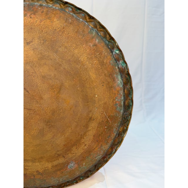 Brass Large Vintage Engraved Brass Tray With Botanical Decoration and Scalloped Rim For Sale - Image 8 of 13