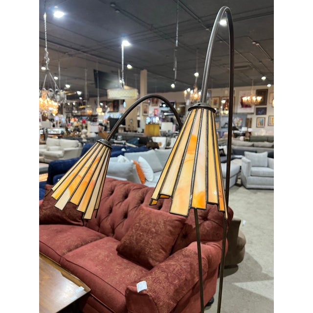 Black Iron Stained Glass Floor Lamp by Arturo For Sale - Image 4 of 5