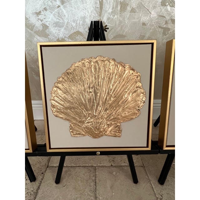 Seashell Trio Collection - Gold Metallic & Beige, Designed by Cheryl P. Kohloff For Sale In West Palm - Image 6 of 6