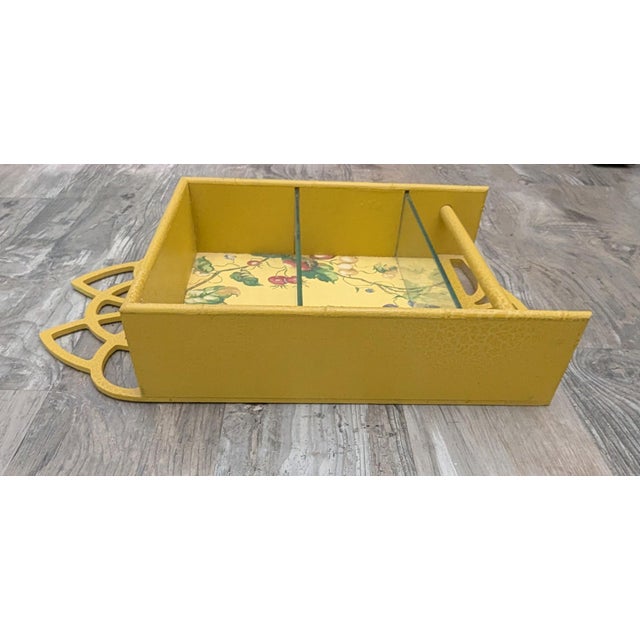 Yellow Wall Display Vintage 1950's Yellow Floral Bathroom Kitchen Towel Holder For Sale - Image 8 of 9