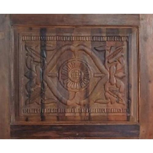 Mid-Century Modern Vintage Hand-Carved Floral Wood Barn Doors | Natural Resort-Style Statement Doors 96 For Sale - Image 3 of 7