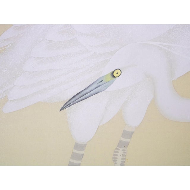 C. 1970s Japanese Style Monochrome Silk Screen "Egrets and Moon" For Sale - Image 9 of 17
