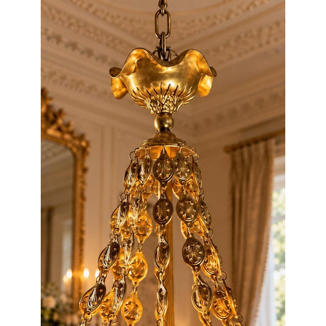 French 1970 French Artisan Louis XVI Gold Bronze Chandelier For Sale - Image 3 of 18