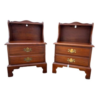 Pair of Chippendale Style Vintage Solid Cherry Wood Nightstands by Henkel Harris For Sale