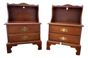 Pair of Chippendale Style Vintage Solid Cherry Wood Nightstands by Henkel Harris