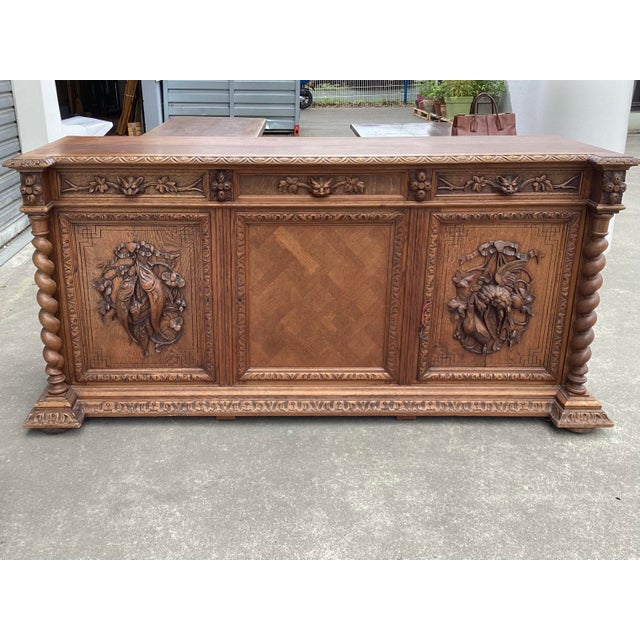 1900 - 1909 19th C. French Hunting Theme Oak Credenza For Sale - Image 5 of 16