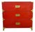 Red Campaign Style Three Drawer Chest With Brass Hardware. For Sale