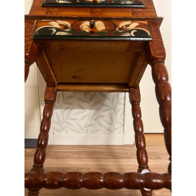 Vintage Swedish Sewing Table Syskrin Scandinavian Folk Art Kurbits Nightstand For Sale - Image 4 of 5