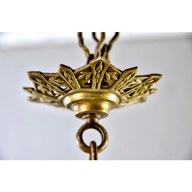 Apricot Small Muller Freres Mottled Glass and Bronze Art Deco Pendant For Sale - Image 8 of 11