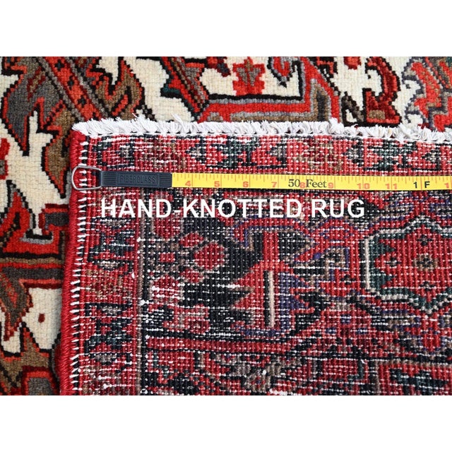 1960 8'3"x11' Lusty Red Nomad Art Vintage Persian Heriz Pure Wool Hand Knotted Rug For Sale - Image 4 of 12