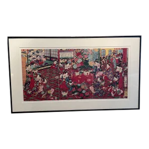 Antique Japanese Modernism Woodblock Print Feast at the Gakushuin by Chikanobu Toyohara, 1879