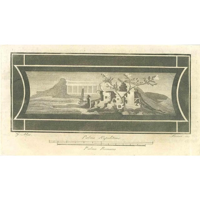 Fresco from "Antiquities of Herculaneum" is an etching on paper realized by Fernando Strina in the 18th Century. Signed on...