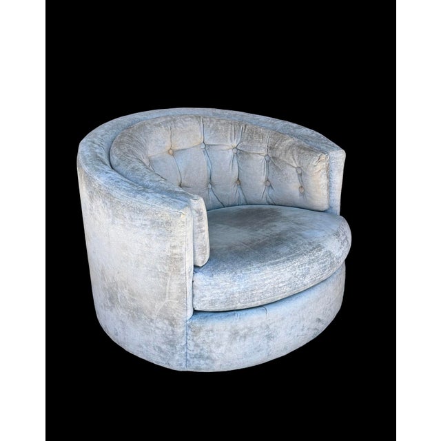 Textile Mid Century Modern Milo Baughman Style Swivel Barrel Tub Chairs - A Pair For Sale - Image 7 of 11