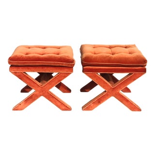 Billy Baldwin Style X-Base Ottomans - a Pair For Sale