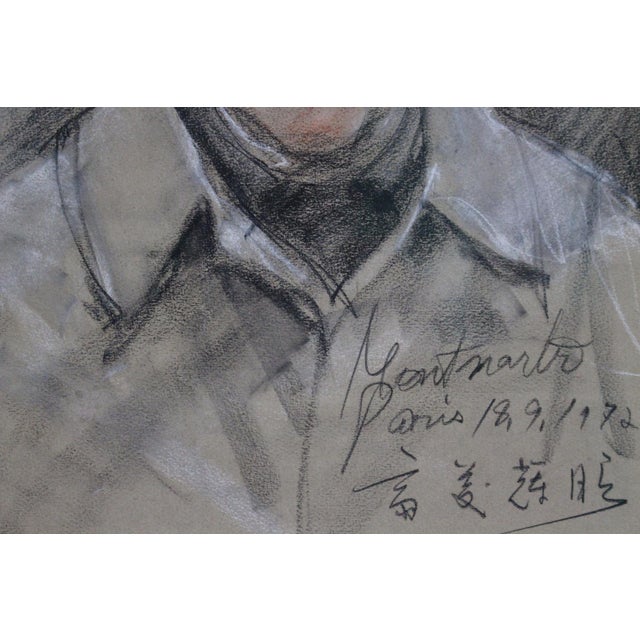 Japanese School Artist, Portrait of a Gentleman in Montmartre, Paris, 1972, Mixed Media on Paper For Sale - Image 10 of 15