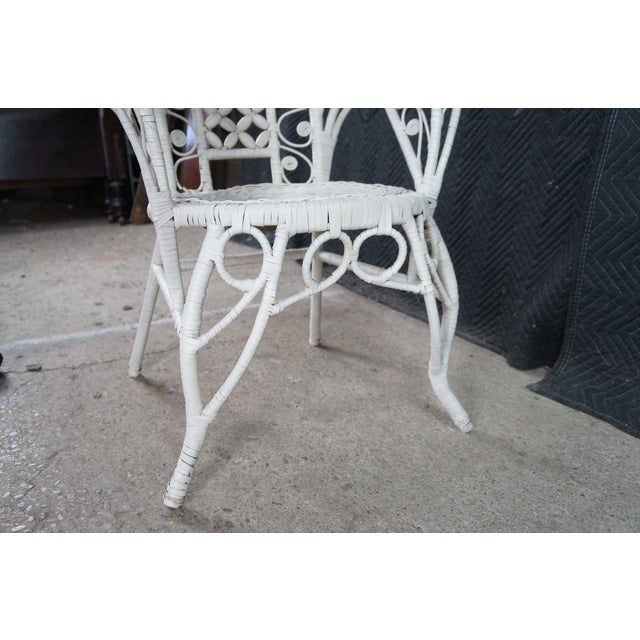 Antique Victorian White Painted Wicker Rattan Boho Chic Peacock Armchair For Sale - Image 10 of 13