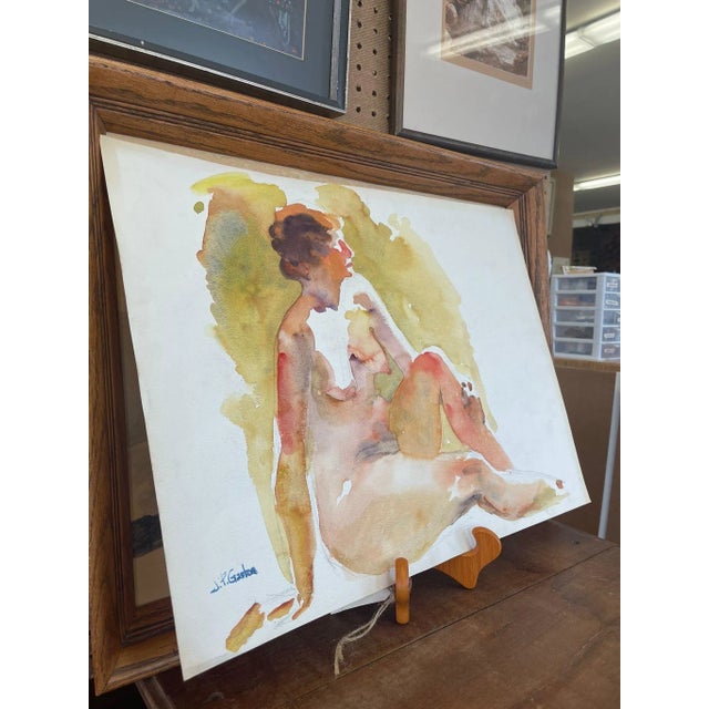 Vintage Abstract Nude Portrait Woman Possibly WaterColor on Paper With Pencil For Sale - Image 4 of 7