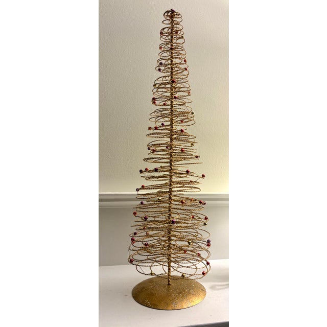 Vintage Holiday Decor - Gold Wire Spiral Christmas Trees (Pair) A charming pair of vintage gold wire Christmas trees, each...