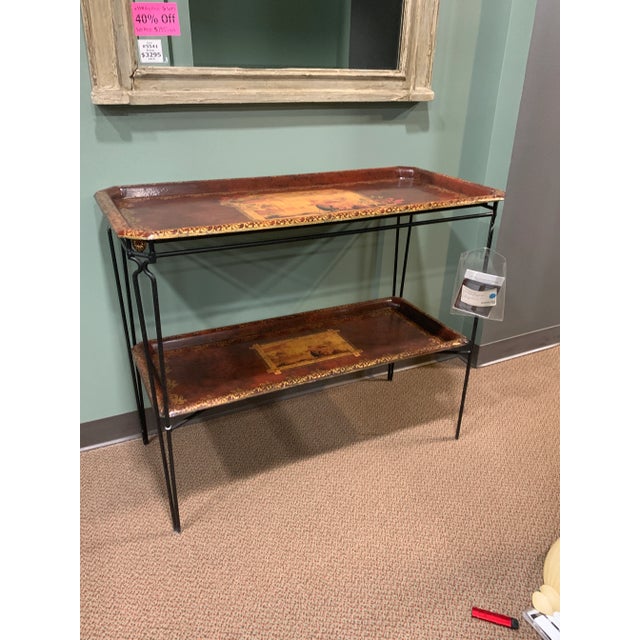 1920s French Two Tier Metal Tole Tray Console or Accent Table For Sale In Detroit - Image 6 of 11