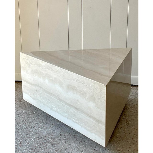 Mid 20th Century Vintage Boho Triangle Travertine Side Table For Sale - Image 5 of 6