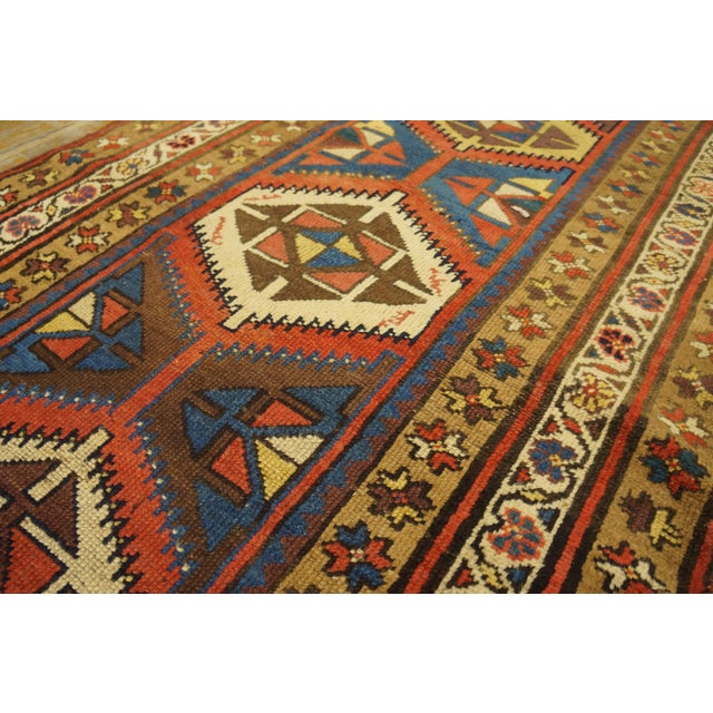 1880s Blue Navy Geometric Tribal Antique Nw Persian Runner Rug 3'3" X 13' Handknotted Wool Carpet For Sale - Image 4 of 6