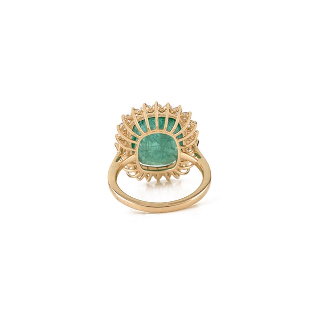 Metal 9.17 Ct Zambian Emerald Art Deco Cocktail Ring With Halo Diamonds in 14k Solid Gold Size 5 For Sale - Image 7 of 17