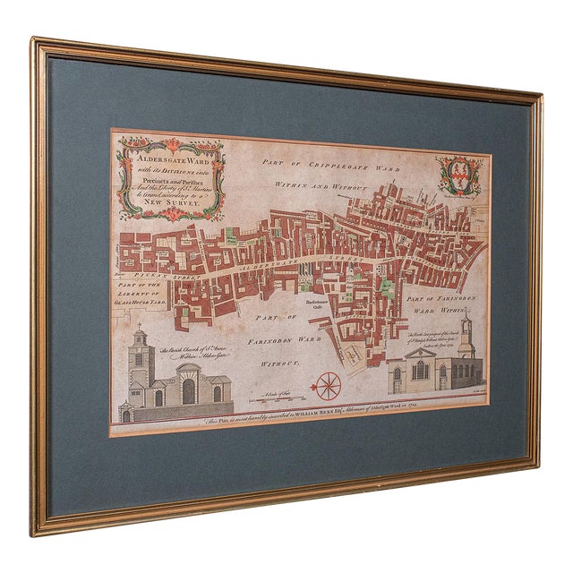 Antique London Street Map, Aldersgate, English, Framed, the Barbican, Georgian For Sale