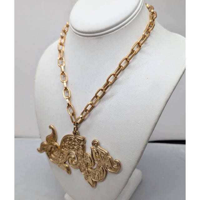 Metal Vintage 1972 Signed Napier Goldtone Dragon Pendant Necklace For Sale - Image 7 of 11