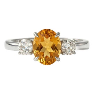 Natural Citrine Engagement Ring, Three Stone Gemstone Ring Us 7 For Sale