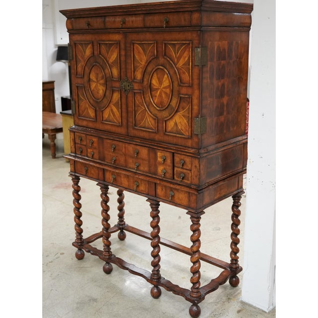 English Jonathan Charles Contemporary William and Mary Walnut Secretaire Cabinet on Stand Oyster Veneers For Sale - Image 3 of 14