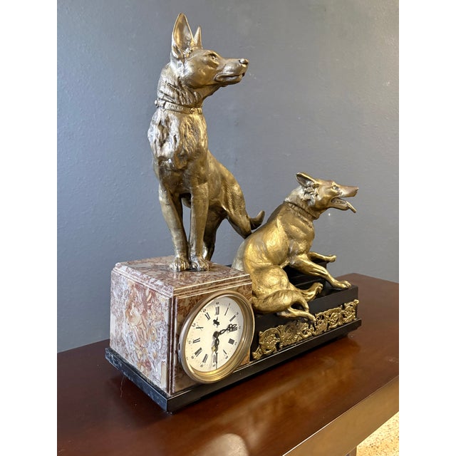 Bronze Antique Marble & Bronze Mantle Clock in the Style of Louis-Albert Carvin For Sale - Image 8 of 18