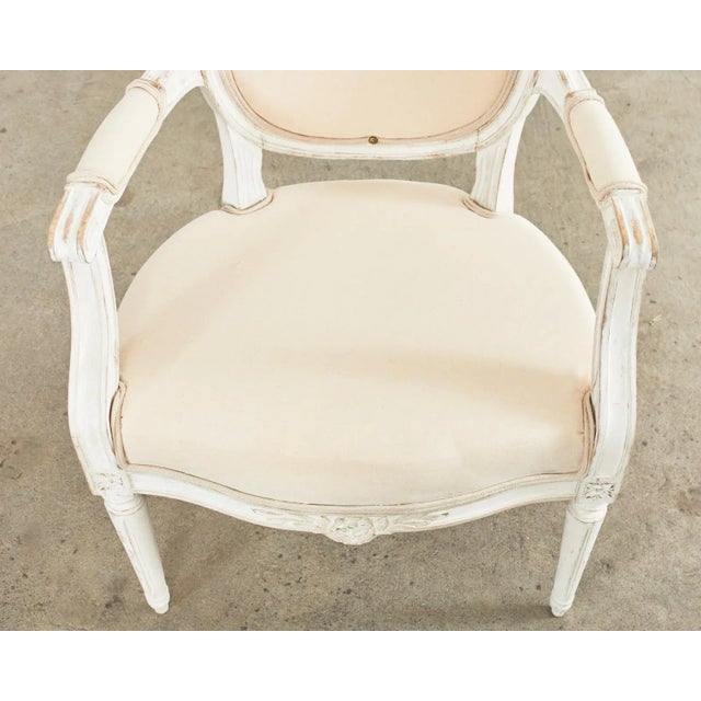 Wood Set of Four Louis XVI Gustavian Style Painted Dining Armchairs For Sale - Image 7 of 13