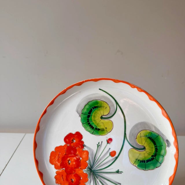 Mid-Century Modern Mid 20th Century Manioli Italy Hand Painted Geranium Large Floral Plate For Sale - Image 3 of 5