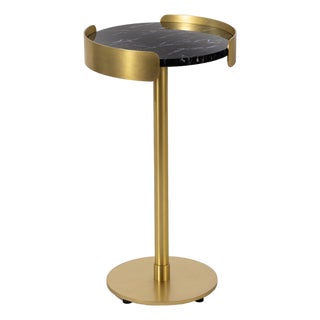 Pedros Round Drink Table, Brass/Black Marble For Sale