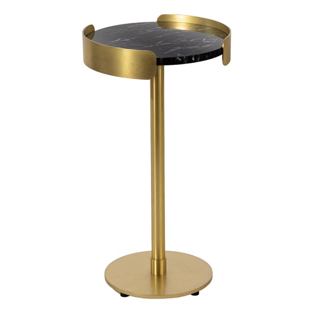 Pedros Round Drink Table, Brass/Black Marble For Sale