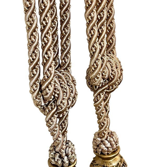 Late 20th Century Pair Vintage French Passementerie Tassel Drapery Tiebacks Light Tan For Sale - Image 5 of 7