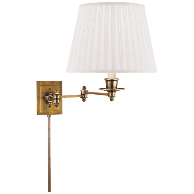 Triple Swing Arm Wall Lamp in Hand-Rubbed Antique Brass with Silk Shade Height: 13" Extension: 18.5" Backplate: 3.5" x...