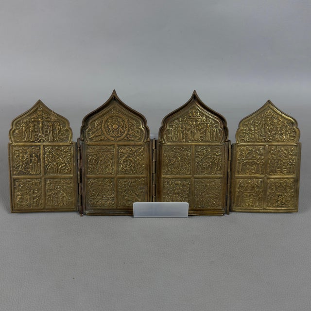 19th Century Brass Folding Travel Polyptych Exhibition in Brass, 1890s For Sale - Image 6 of 11