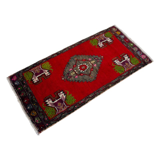 Vintage Oushak Small Rug 2x3 Hand-Knotted Red Turkish Wool Mat Door Mat Entry Decor For Sale - Image 4 of 14
