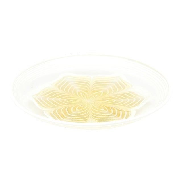 Vintage 1980's Murano Round White and Gold Aventurine Glass Flower Bowl For Sale