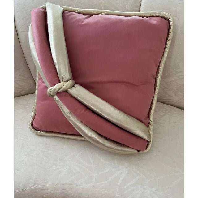 Textile 1980s Custom Made Large Pink Gold Ribbon Pillow For Sale - Image 7 of 7