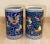 Hand-Painted Blue Brush Pots (Pair) A striking pair of hand-painted porcelain brush pots, each rendered in deep cobalt...