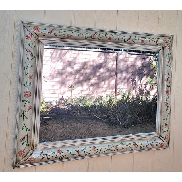 Cream Mid-Century Hand Painted Tin Mirror For Sale - Image 8 of 9