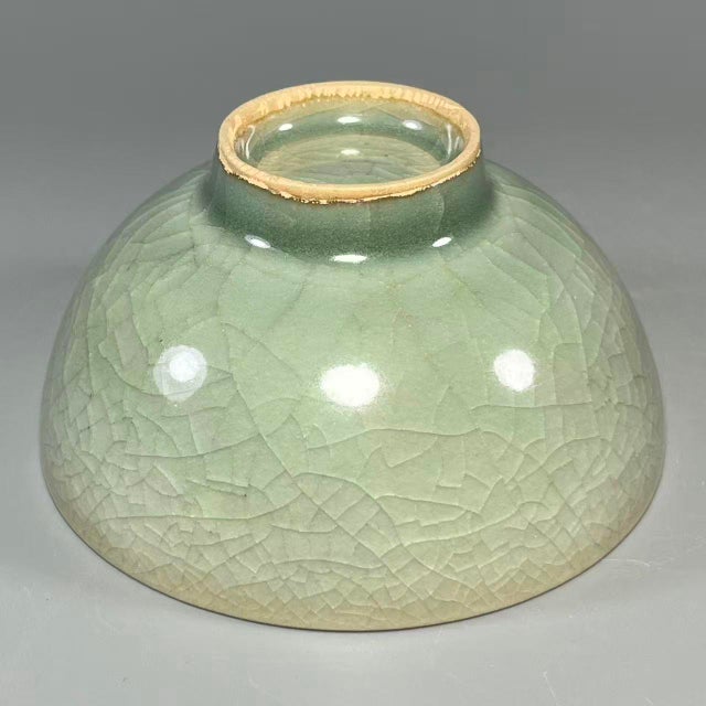 Mid 19th Century Antique Chinese Longquan Celadon Crackle Porcelain Bowl, Floral Interior For Sale - Image 5 of 5